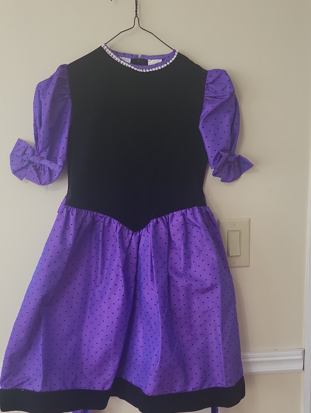 Sears Girls Black and Purple Polka Dot Party Dress